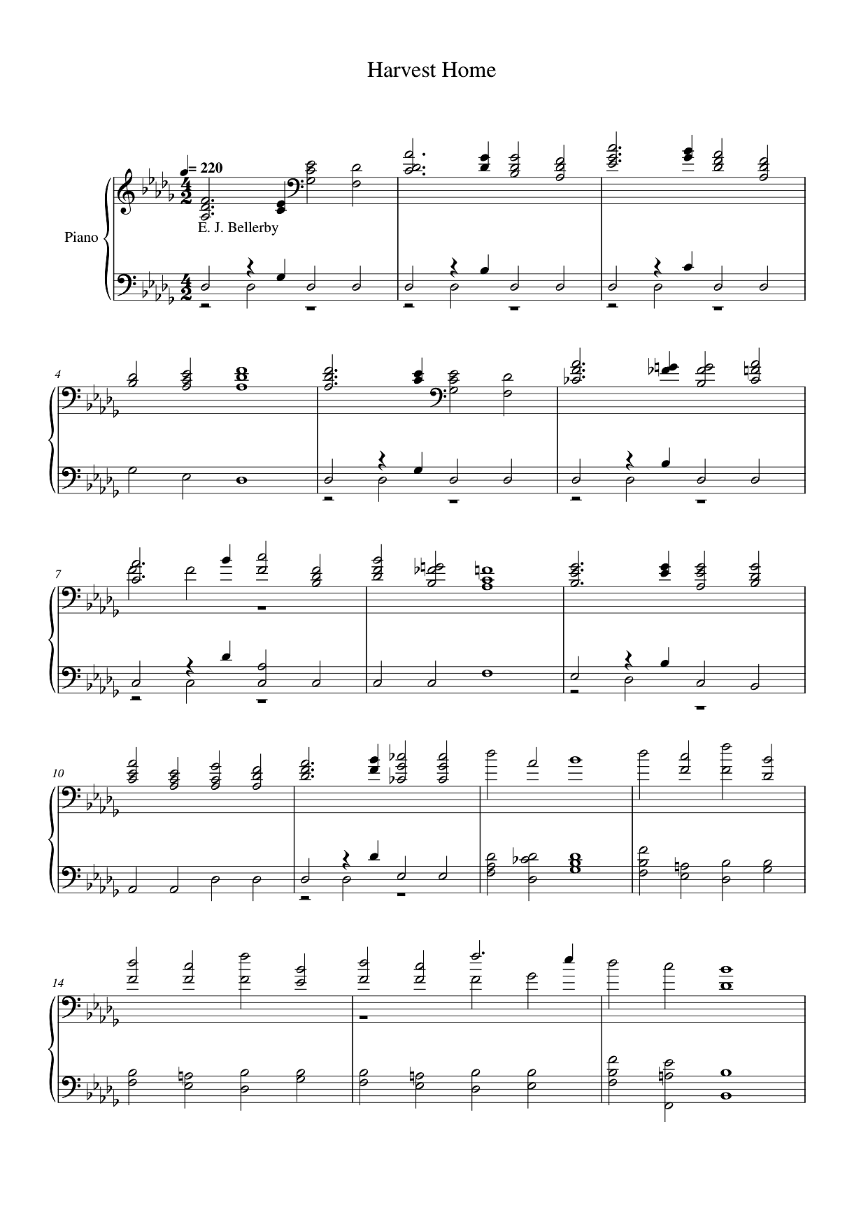 Harvest Home Piano Sheet Music Score Page 1