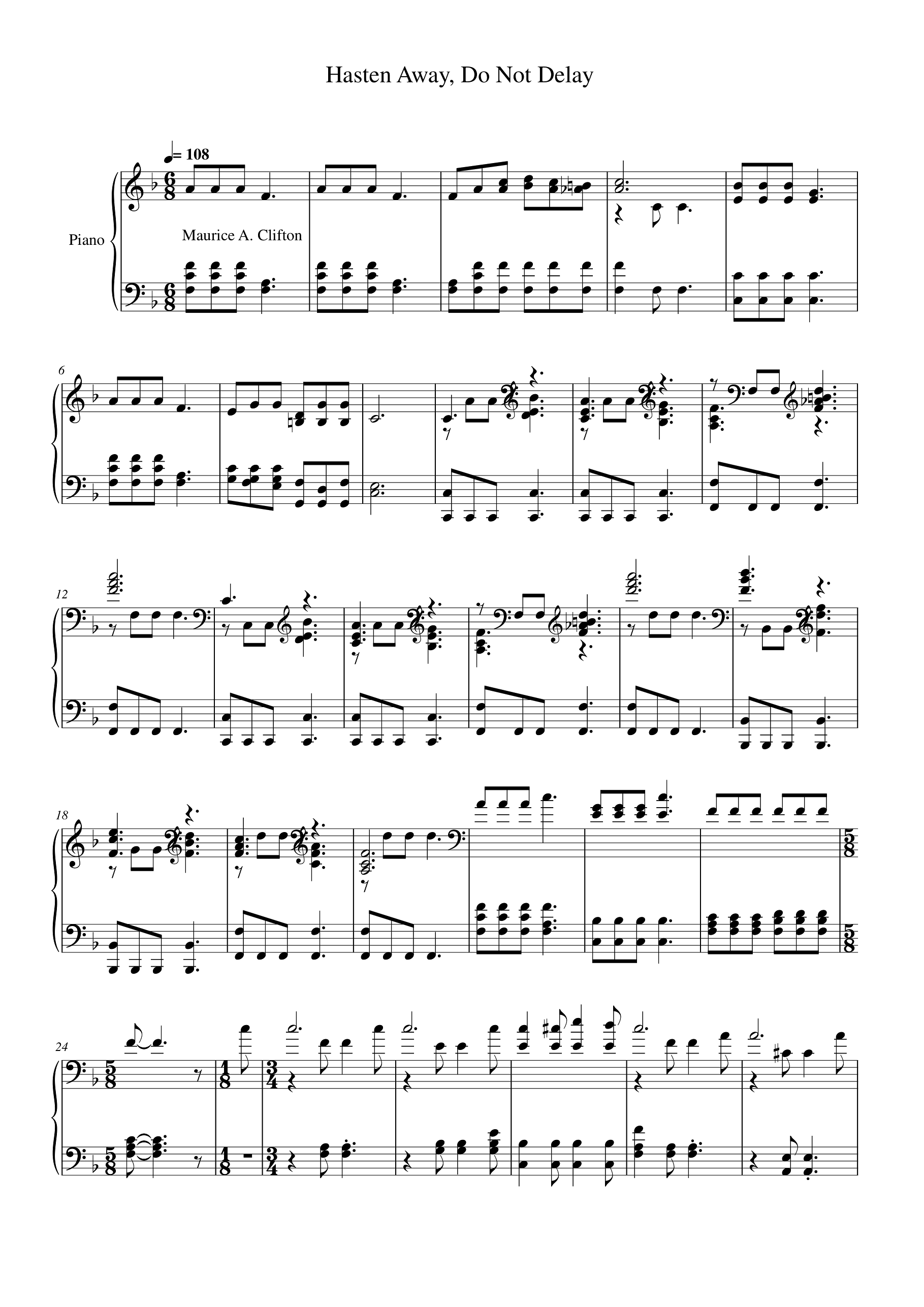 Hasten Away, Do Not Delay Piano Sheet Music Page 1 Free PDF