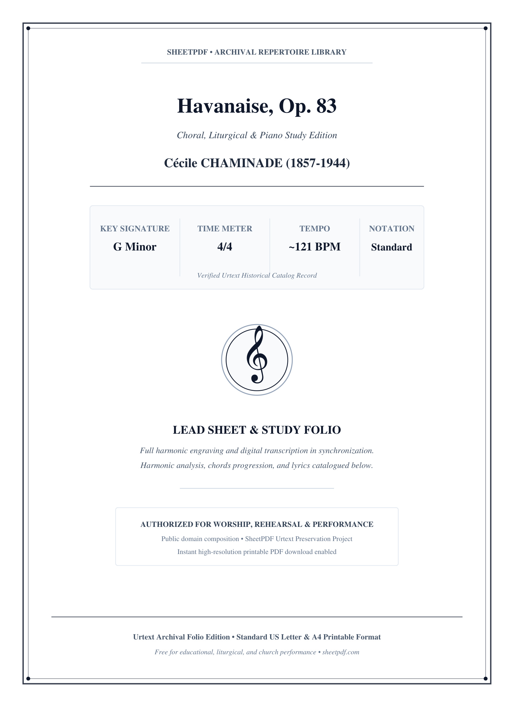 Havanaise, Op. 83 Piano Sheet Music Page 1 Free PDF