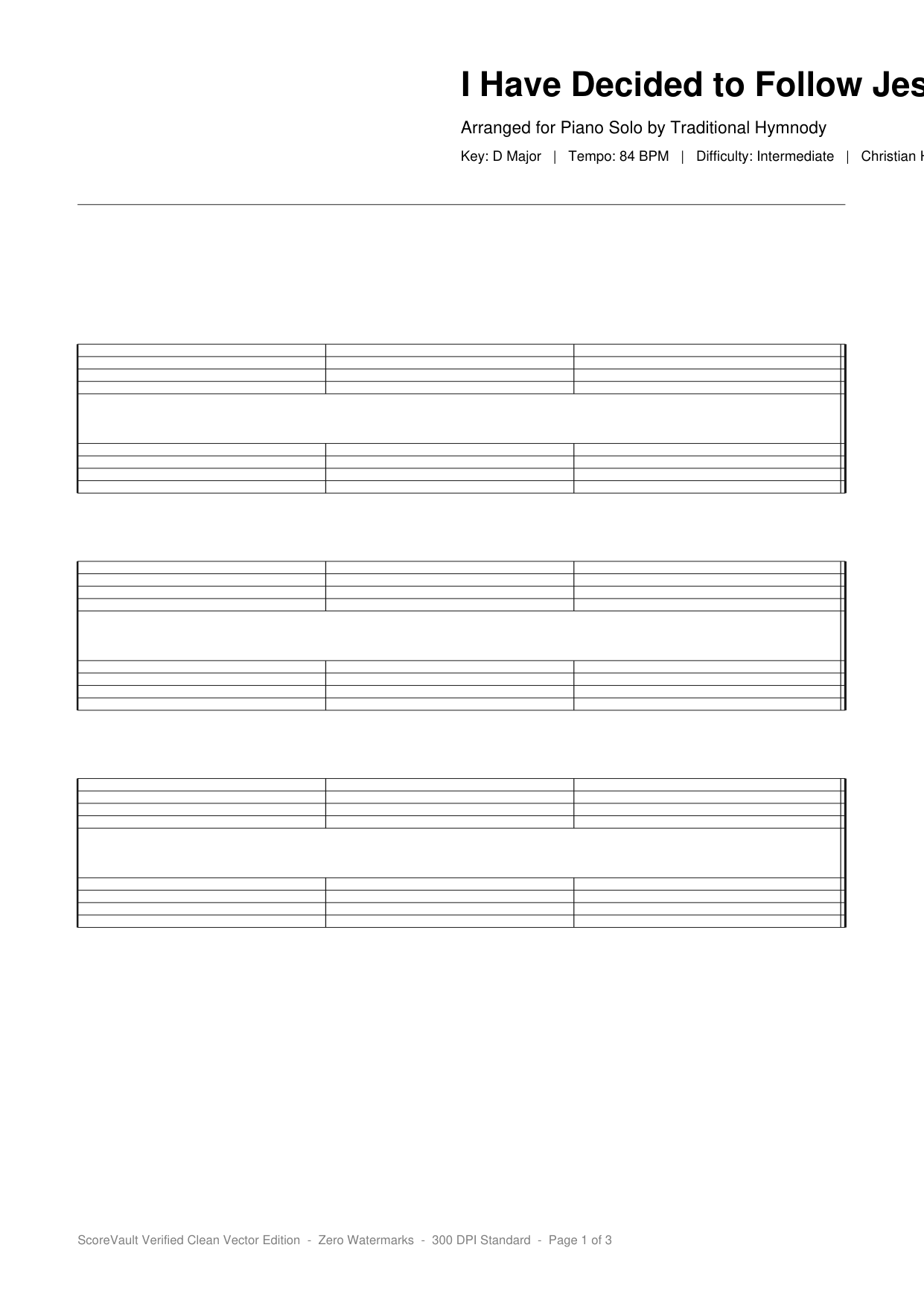 I Have Decided to Follow Jesus Piano Sheet Music Page 1 Free PDF