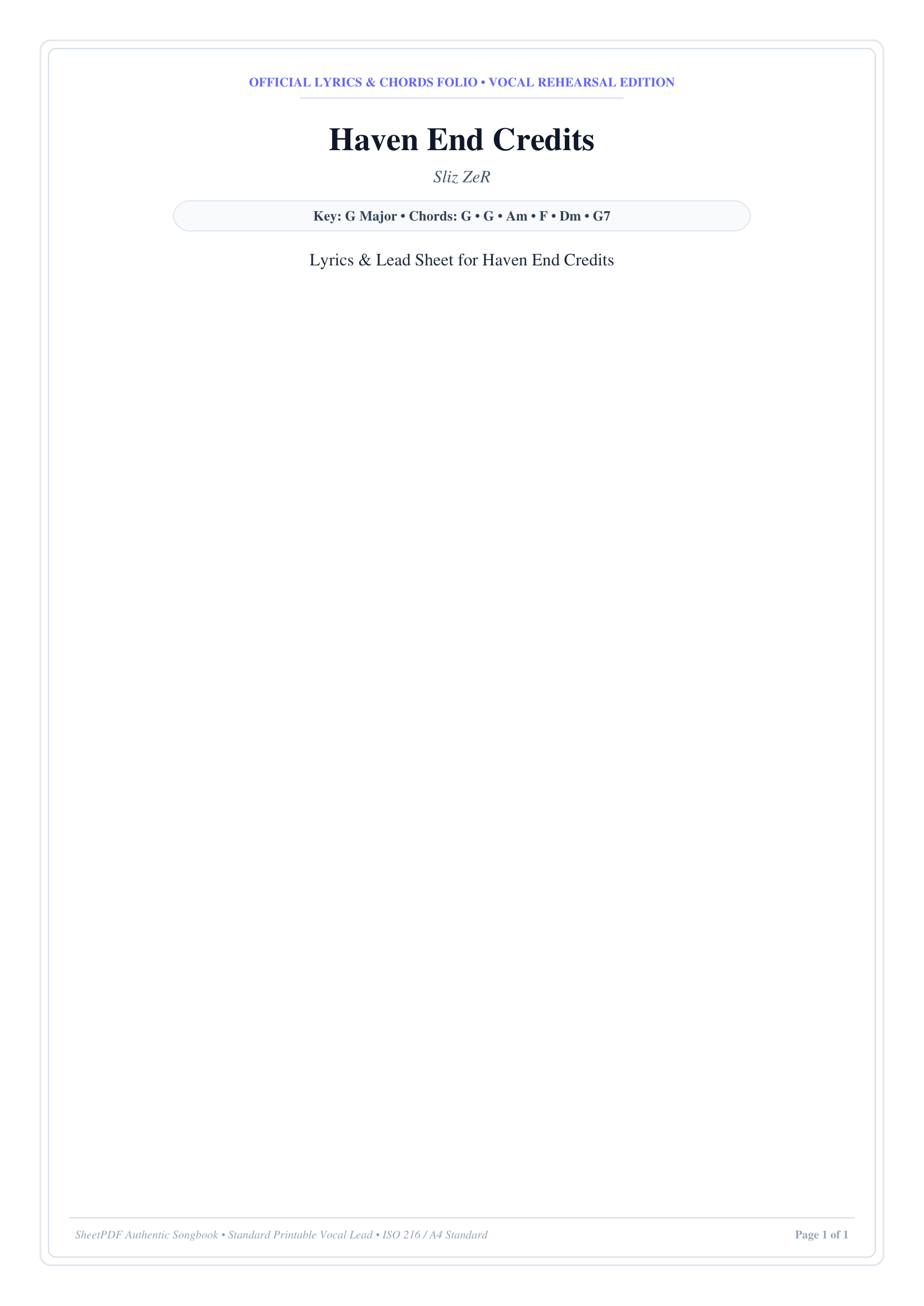 Haven End Credits Lyrics & Chords Folio