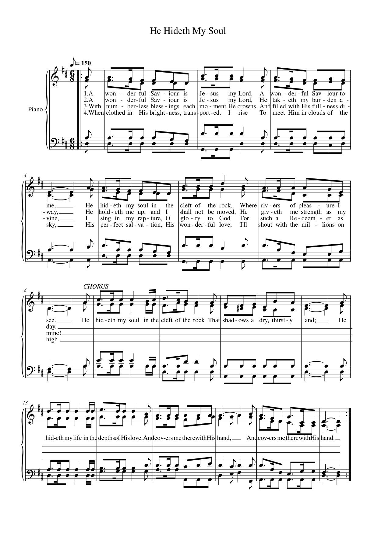 He Hideth My Soul Piano Sheet Music Page 1 Free PDF