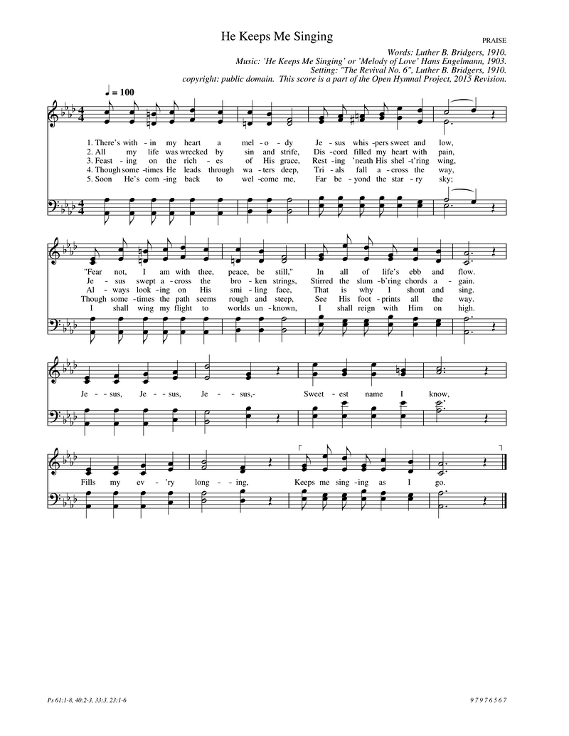 He Keeps Me Singing Piano Sheet Music Page 1 Free PDF