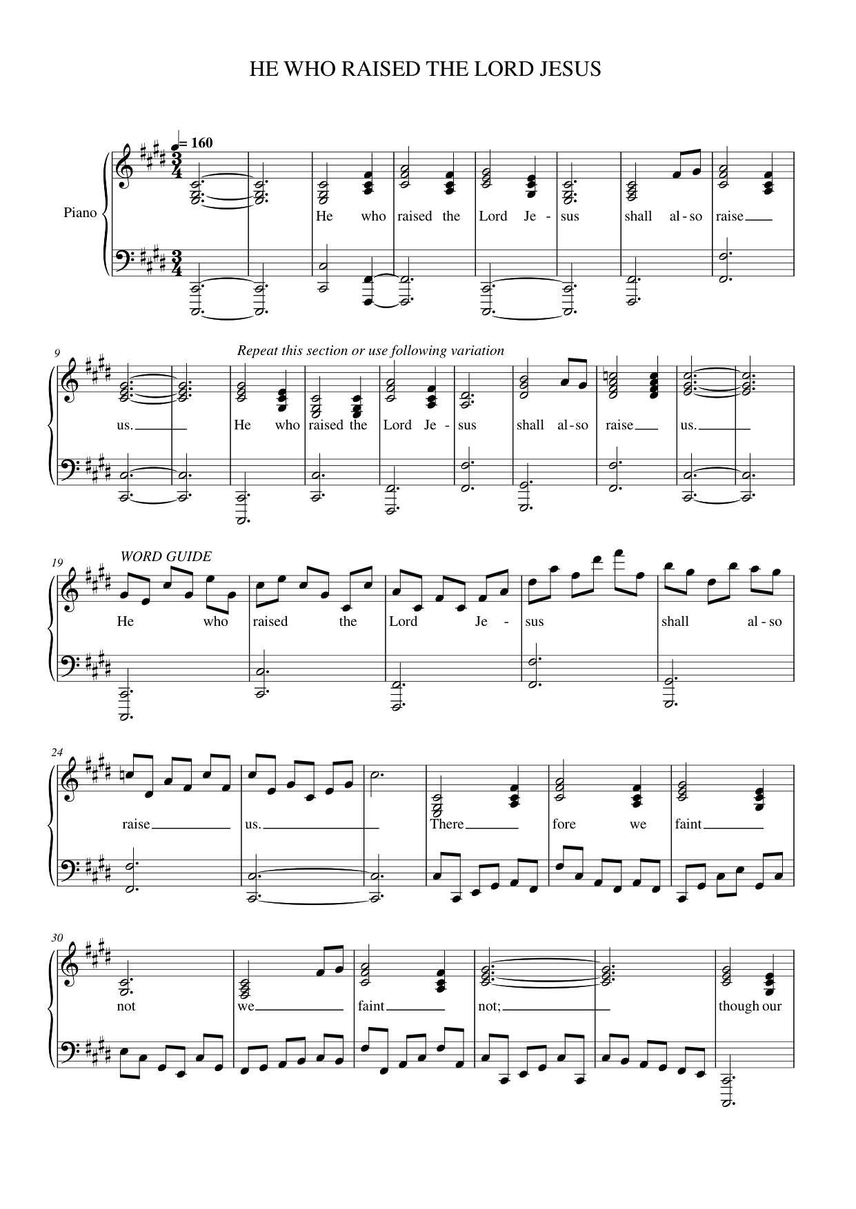 HE WHO RAISED THE LORD JESUS Piano Sheet Music Page 1 Free PDF