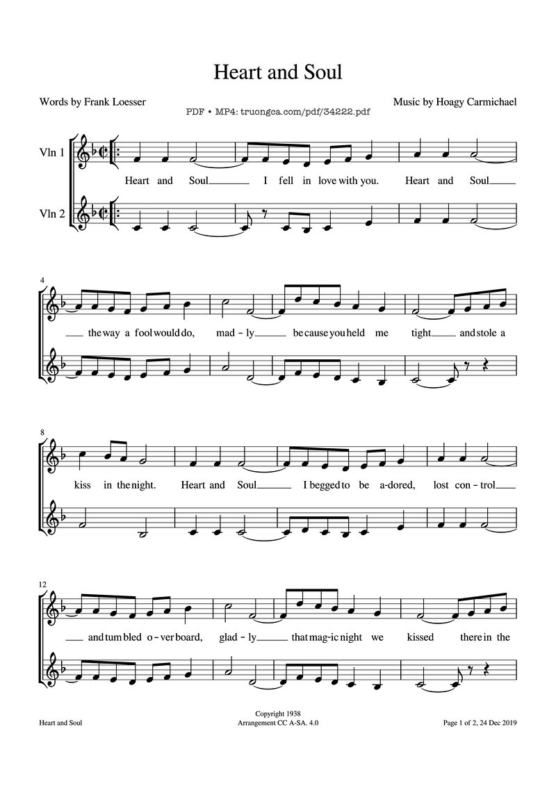 Heart And Soul Piano Sheet Music Page 1 Free PDF