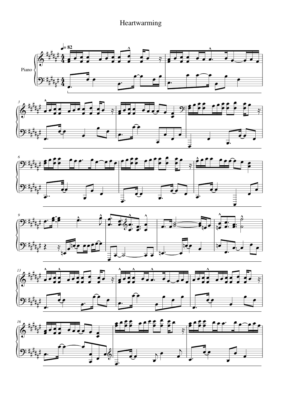 Heartwarming Piano Sheet Music Score Page 1