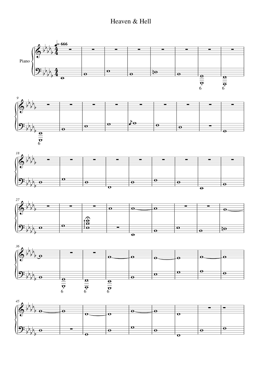 Heaven & Hell Piano Sheet Music Score Page 1