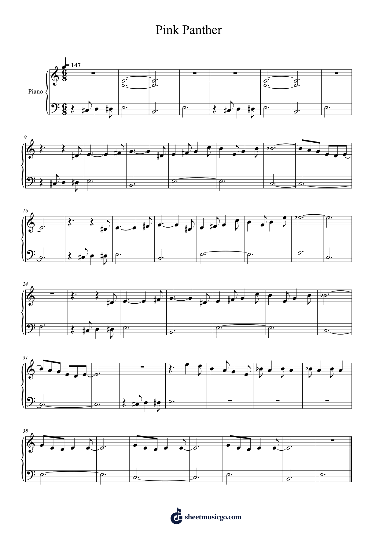Pink Panther Piano Sheet Music Page 1 Free PDF