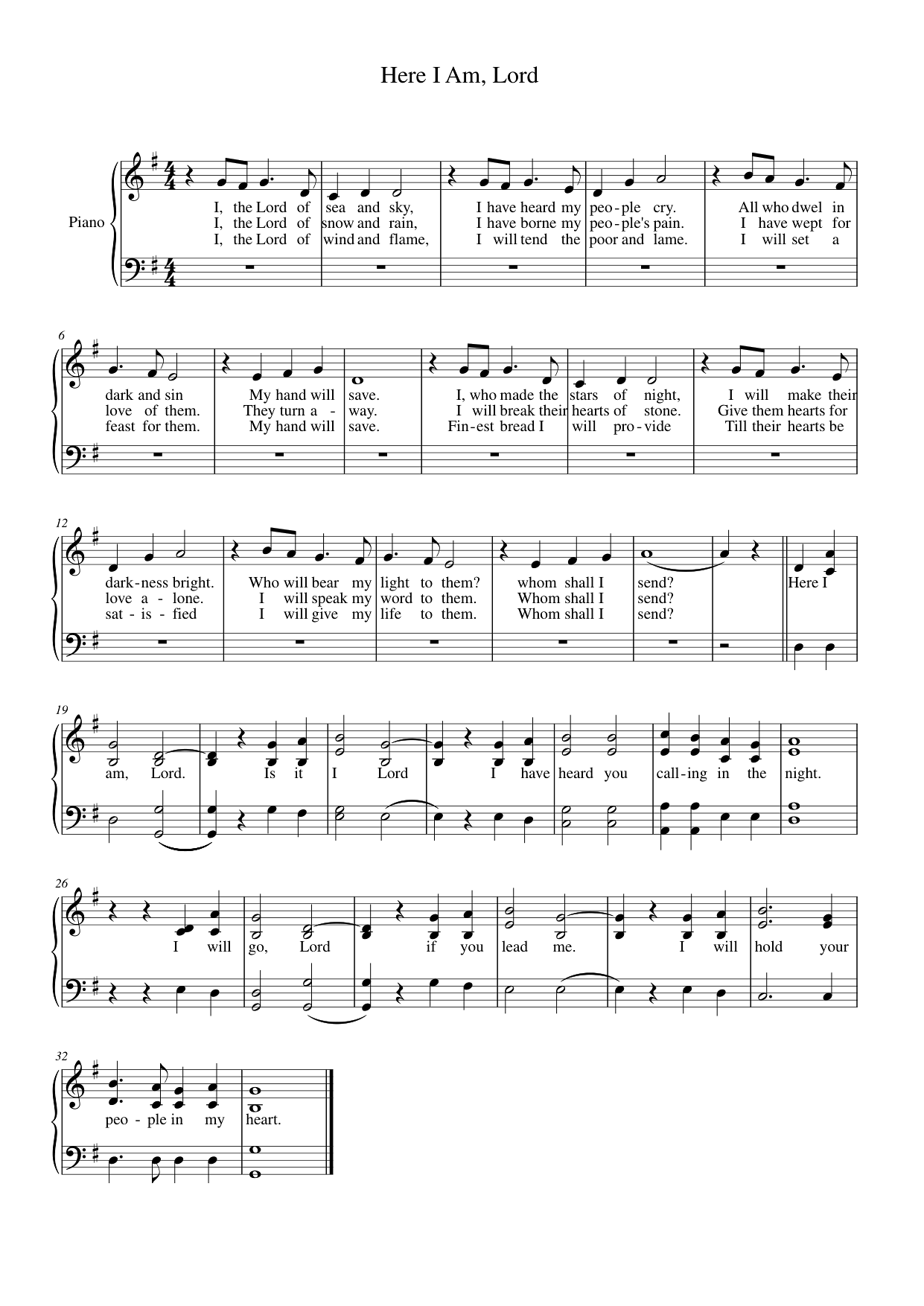 Here I Am, Lord Piano Sheet Music Page 1 Free PDF