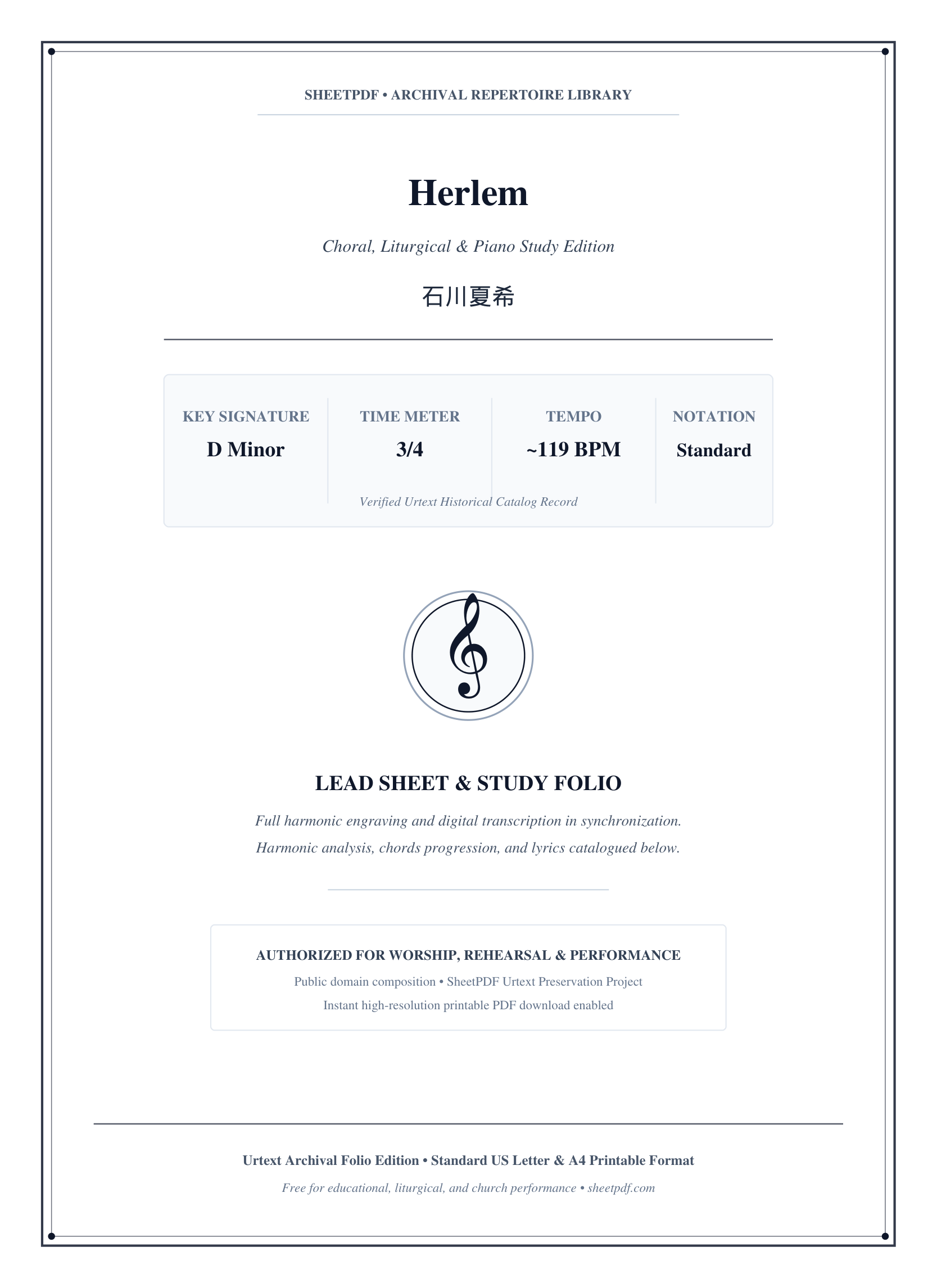 Herlem Piano Sheet Music Score Page 1