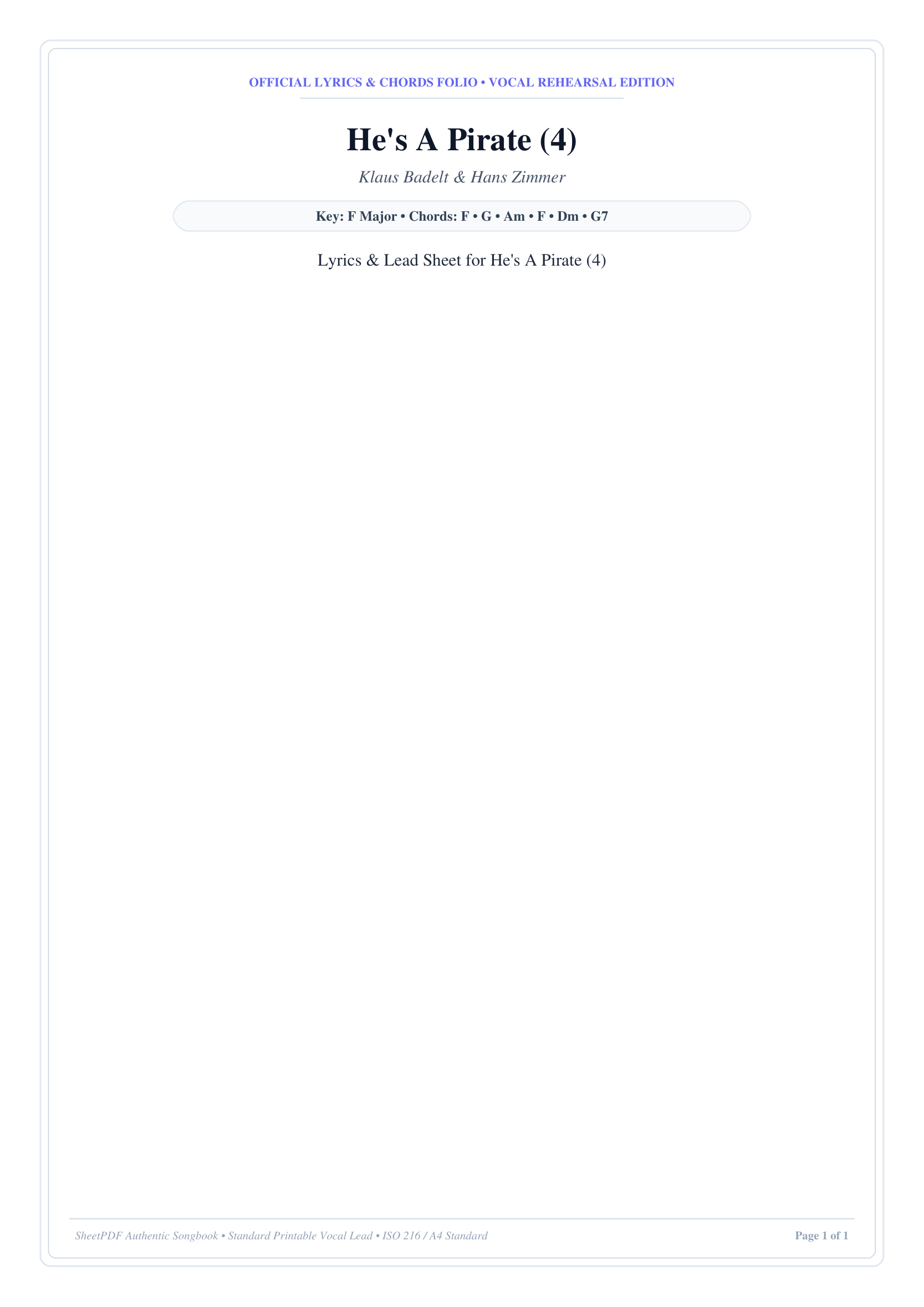 He's A Pirate (4) Piano Sheet Music Page 1 Free PDF
