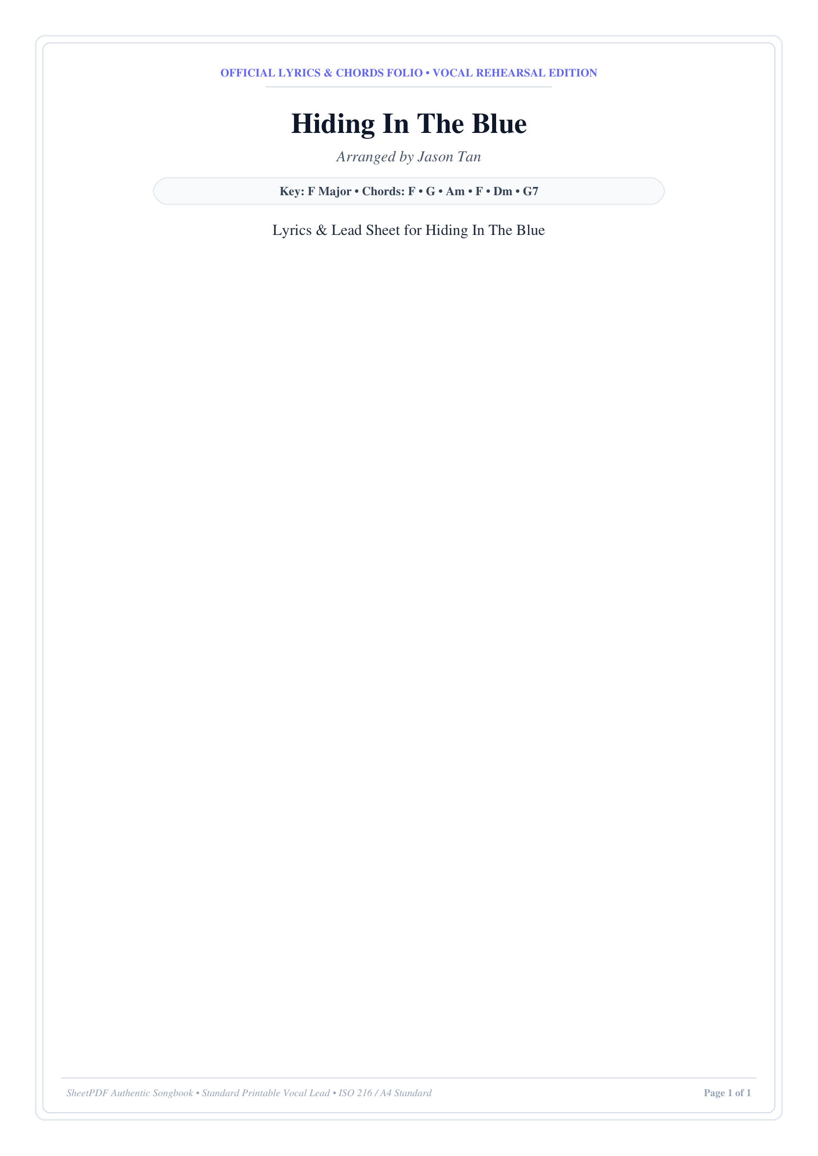 Hiding In The Blue Piano Sheet Music Page 1 Free PDF