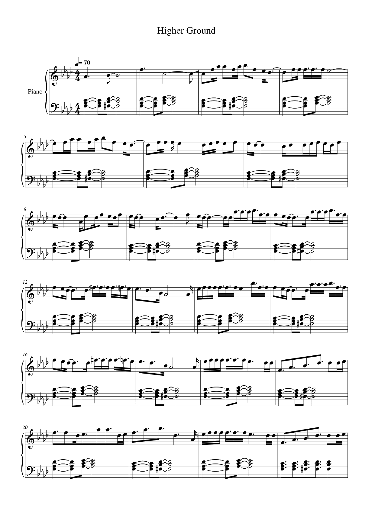 Higher Ground Piano Sheet Music Score Page 1