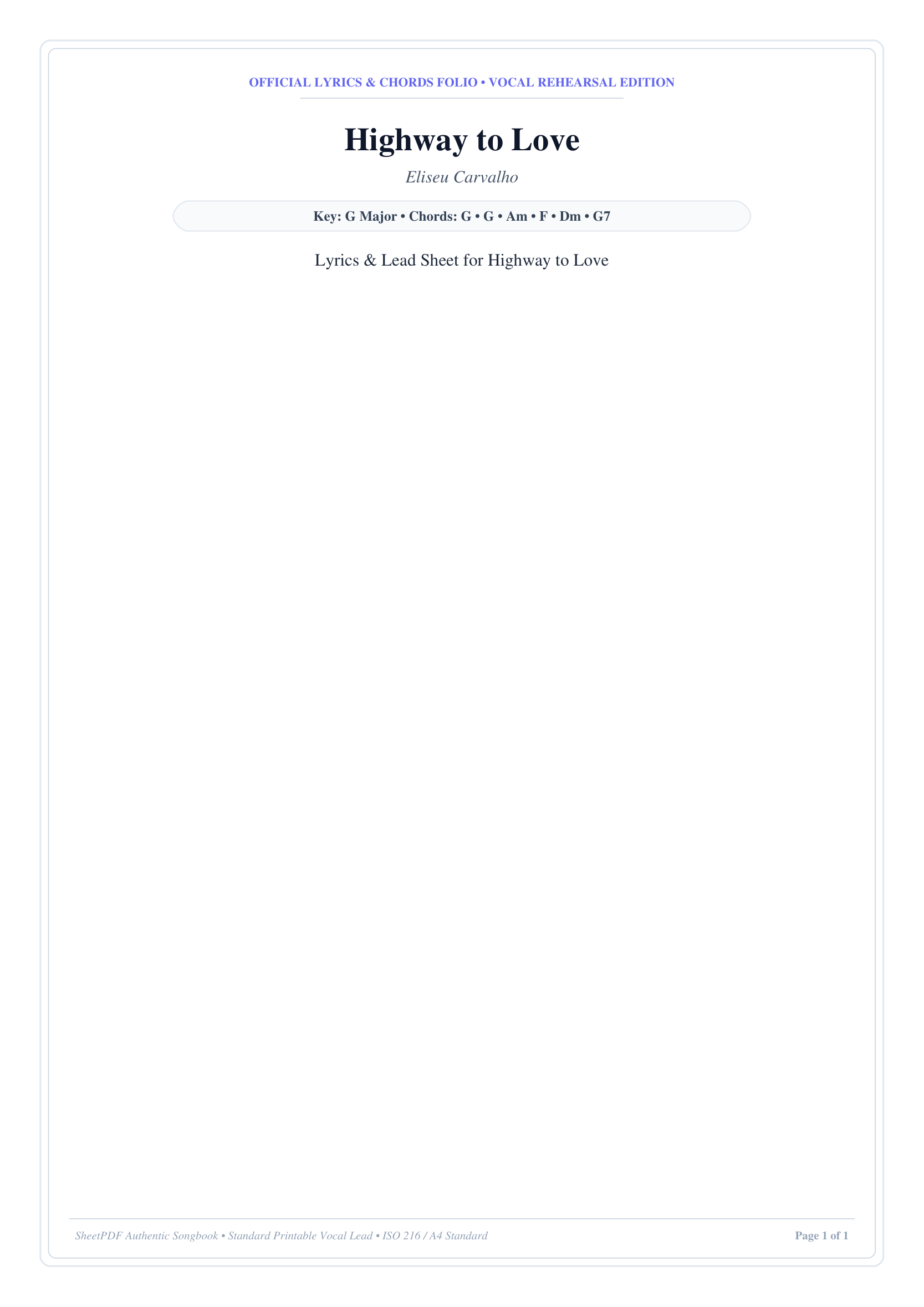 Highway to Love Piano Sheet Music Page 1 Free PDF