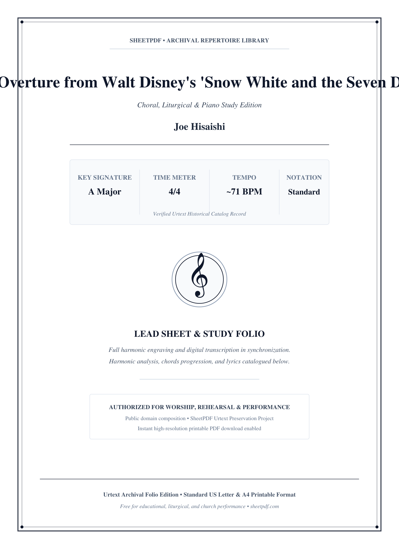 Overture from Walt Disney's 'Snow White and the Seven Dwarfs Piano Sheet Music Page 1 Free PDF