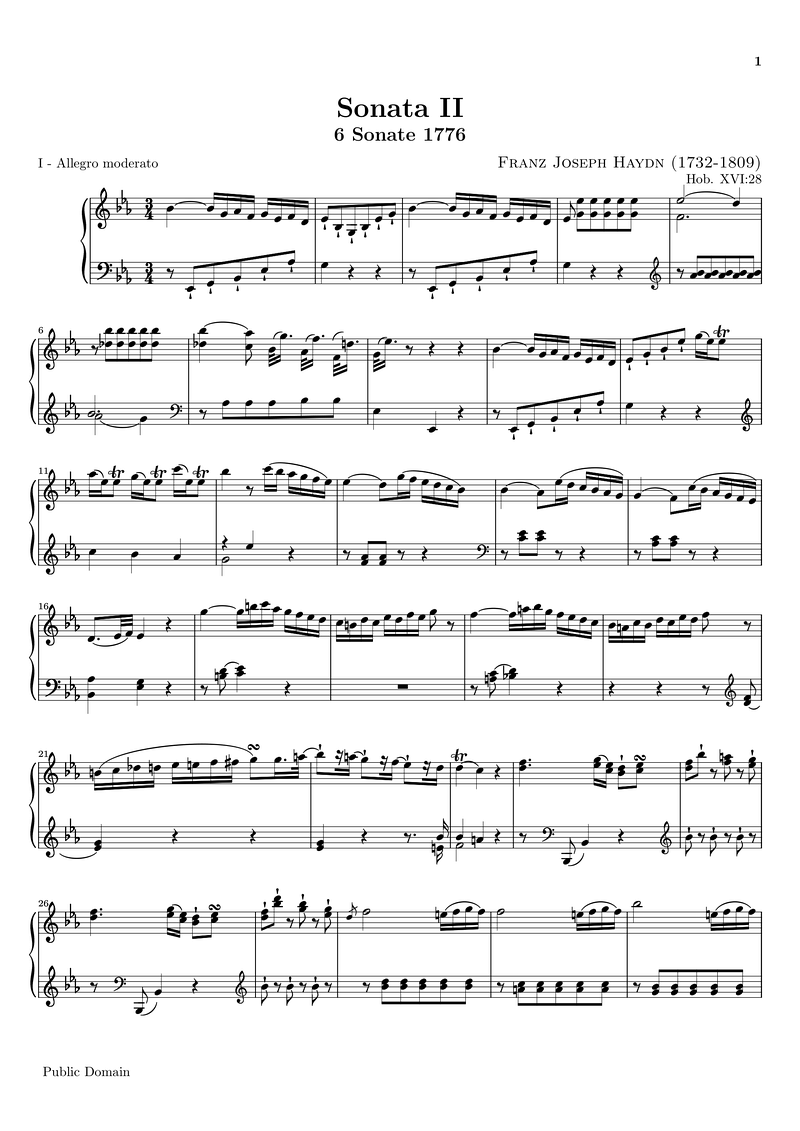 Hob Xvi 28 I Allegro Moderato Piano Sheet Music Page 1 Free PDF