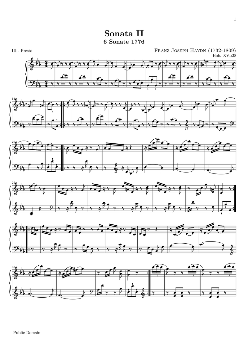 Hob Xvi 28 Iii Presto Piano Sheet Music Page 1 Free PDF
