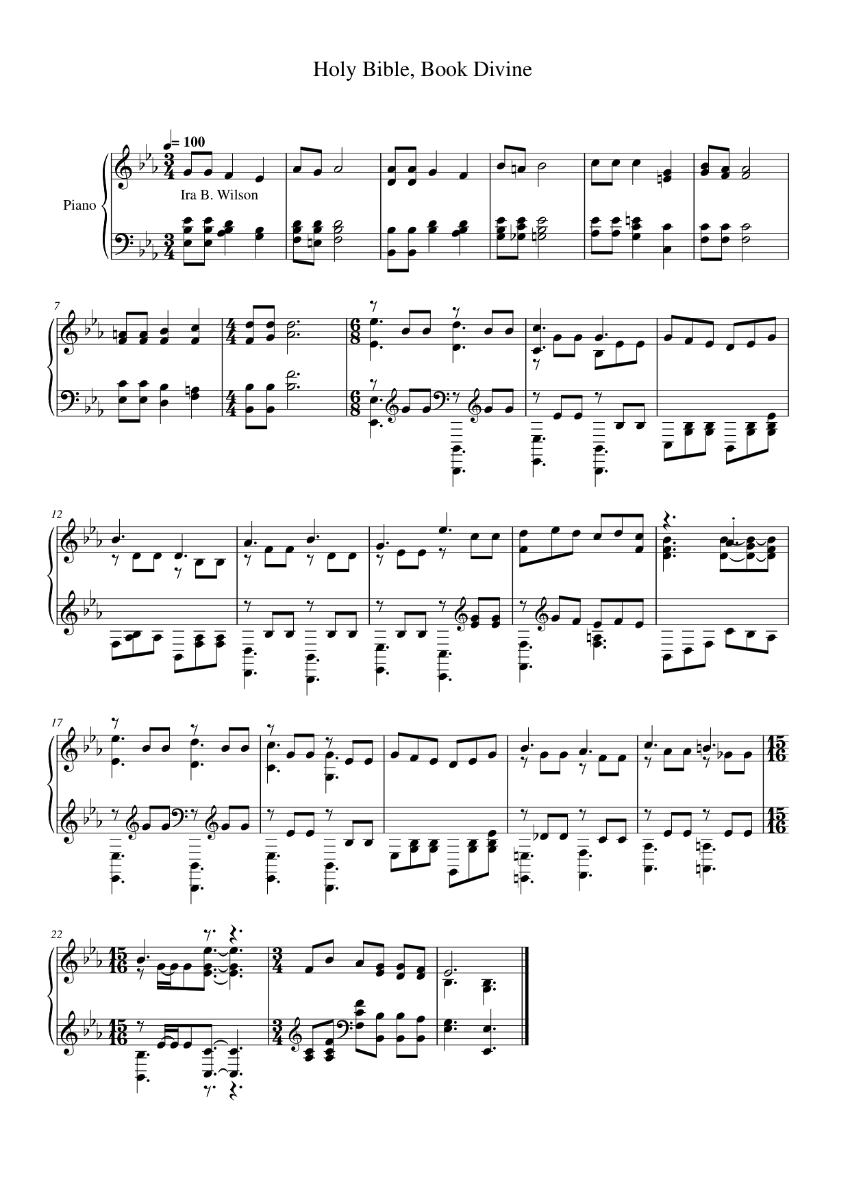 Holy Bible, Book Divine Piano Sheet Music Page 1 Free PDF