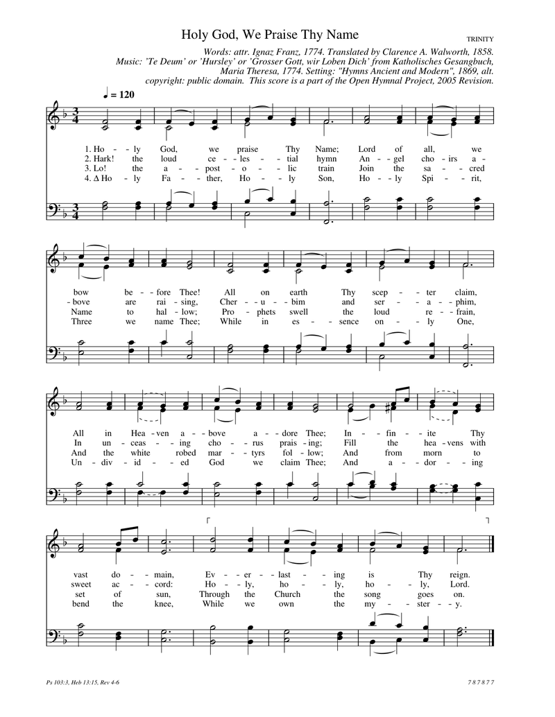 Holy God, We Praise Thy Name Piano Sheet Music Page 1 Free PDF