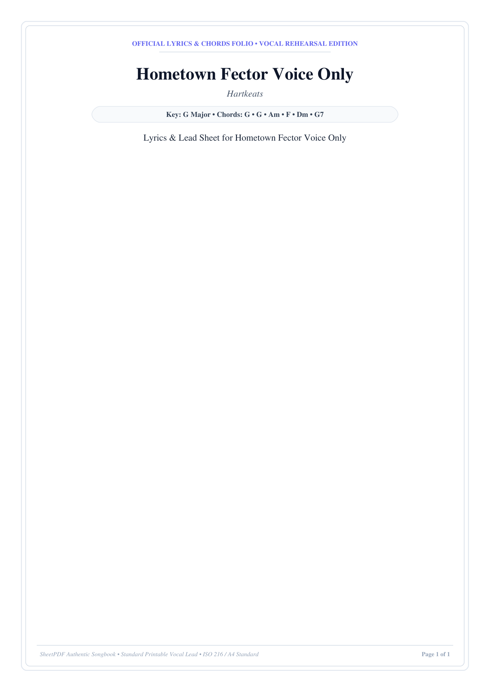 Hometown Fector Voice Only Piano Sheet Music Page 1 Free PDF
