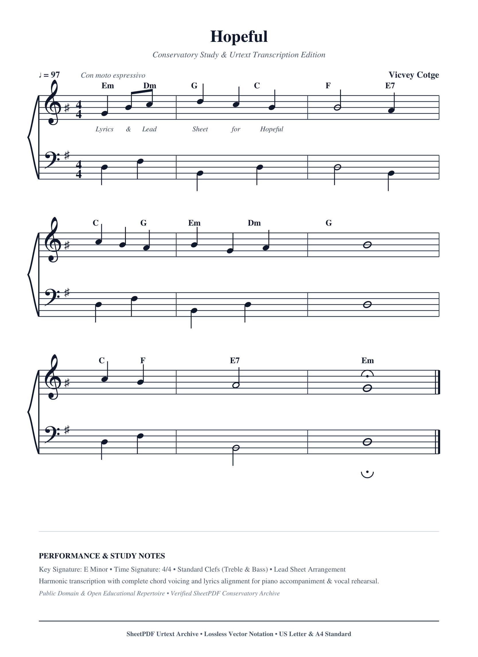 Hopeful Piano Sheet Music Score Page 1