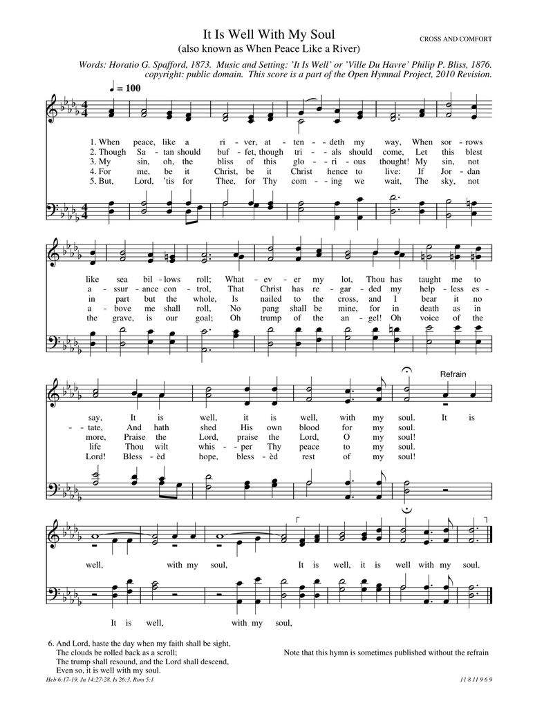 It Is Well With My Soul Piano Sheet Music Page 1 Free PDF