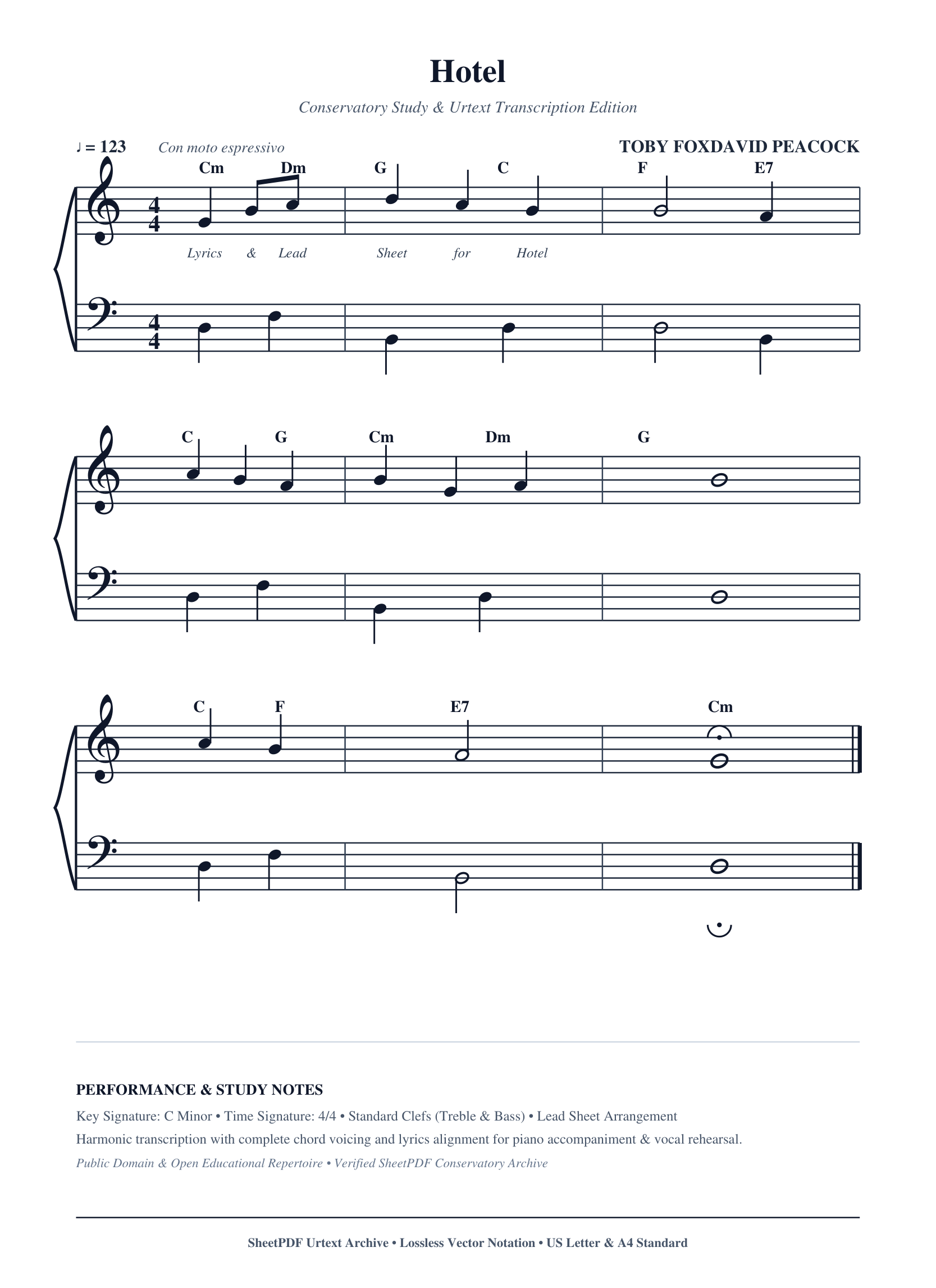 Hotel Piano Sheet Music Score Page 1