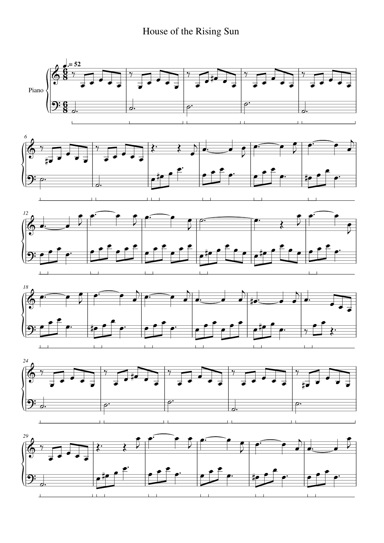 House of the Rising Sun Piano Sheet Music Page 1 Free PDF