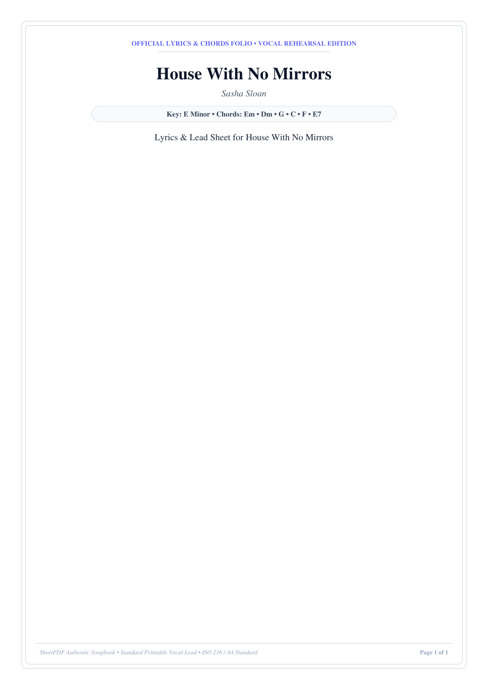 House With No Mirrors Piano Sheet Music Page 1 Free PDF