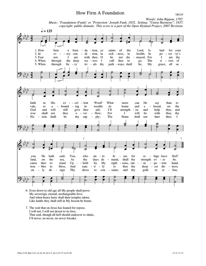 How Firm a Foundation Piano Sheet Music Score Page 1