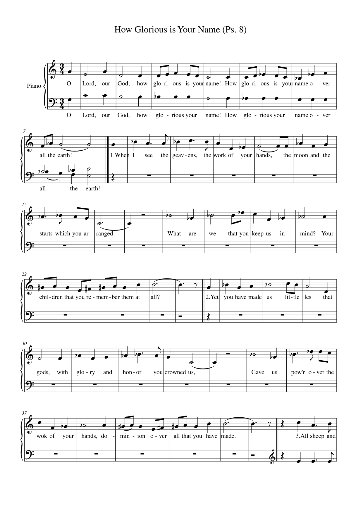 How Glorious is Your Name (Ps. 8) Piano Sheet Music Page 1 Free PDF