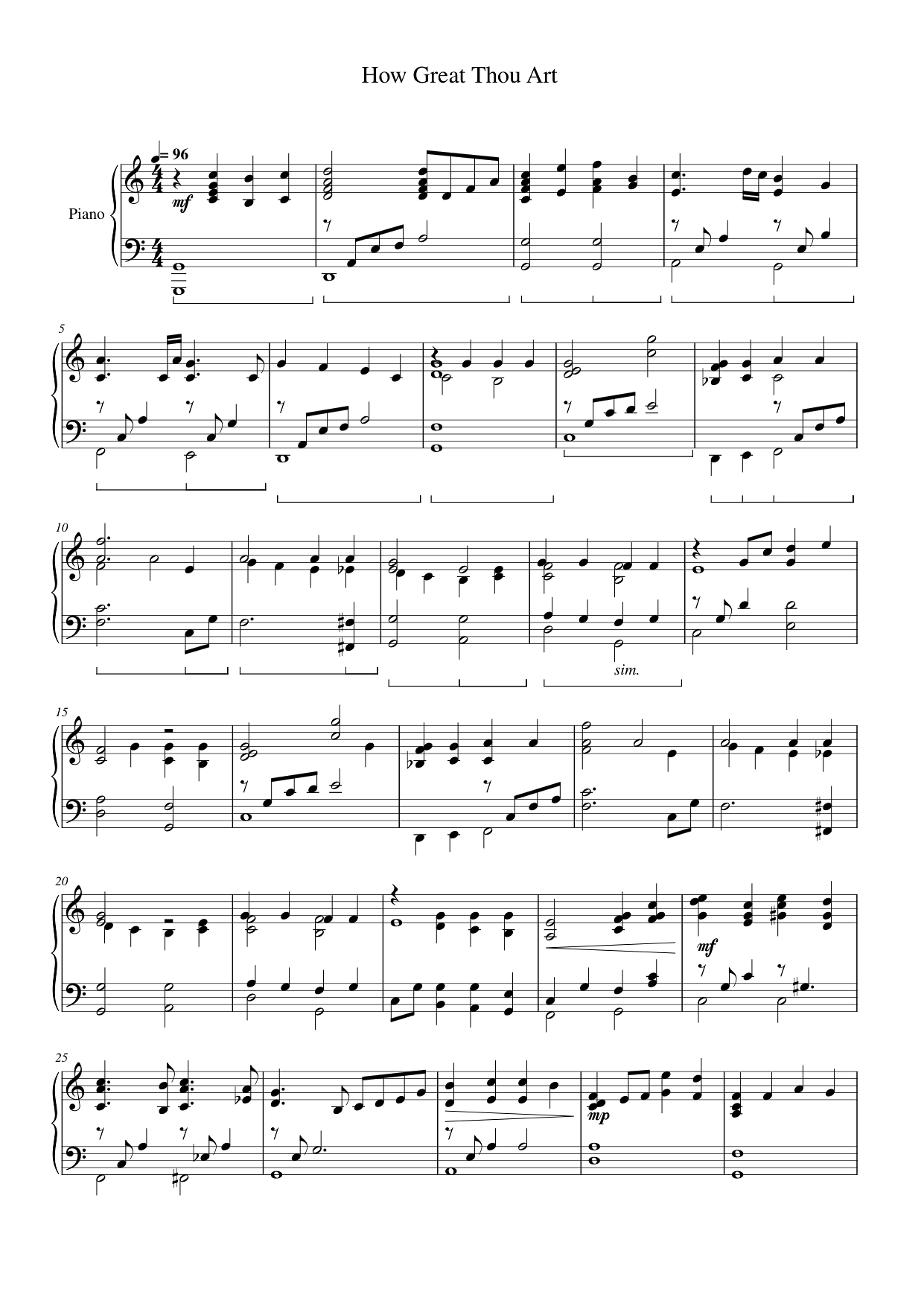 How Great Thou Art Piano Sheet Music Page 1 Free PDF