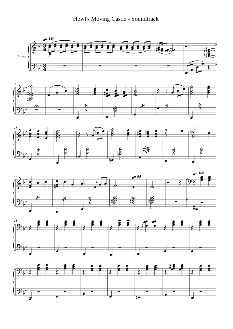 Howl's Moving Castle Piano Sheet Music Page 1 Free PDF
