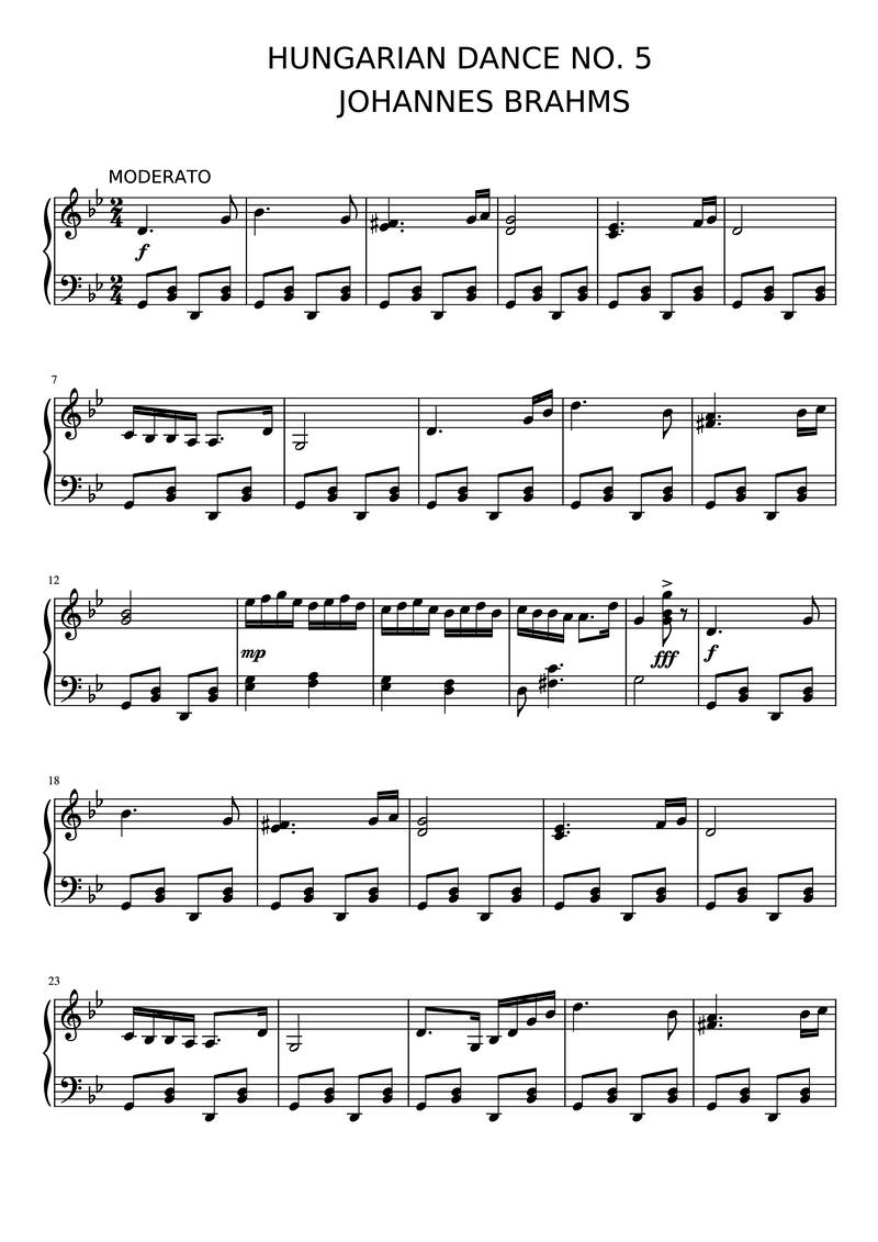 Hungarian Dance No. 18 Piano Sheet Music Page 1 Free PDF