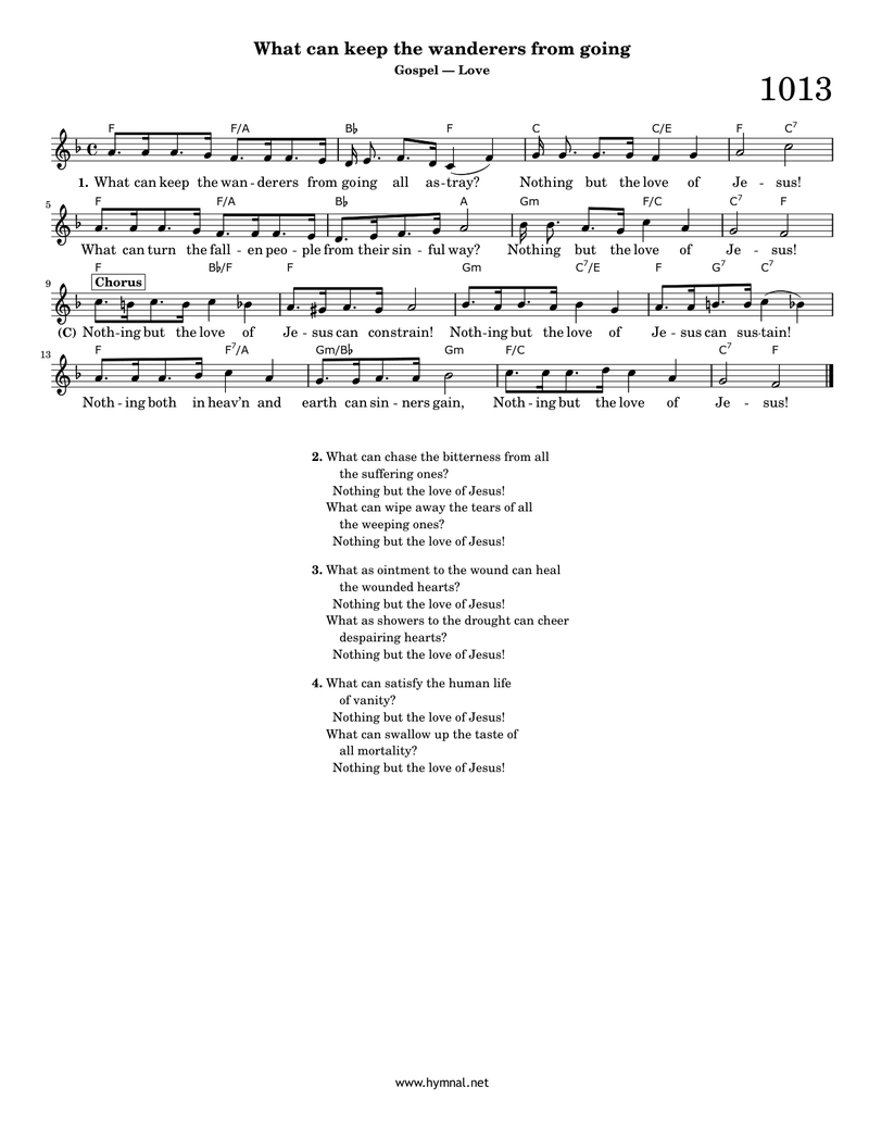 What can keep the wanderers from going (Hymn 1013) Piano Sheet Music Page 1 Free PDF