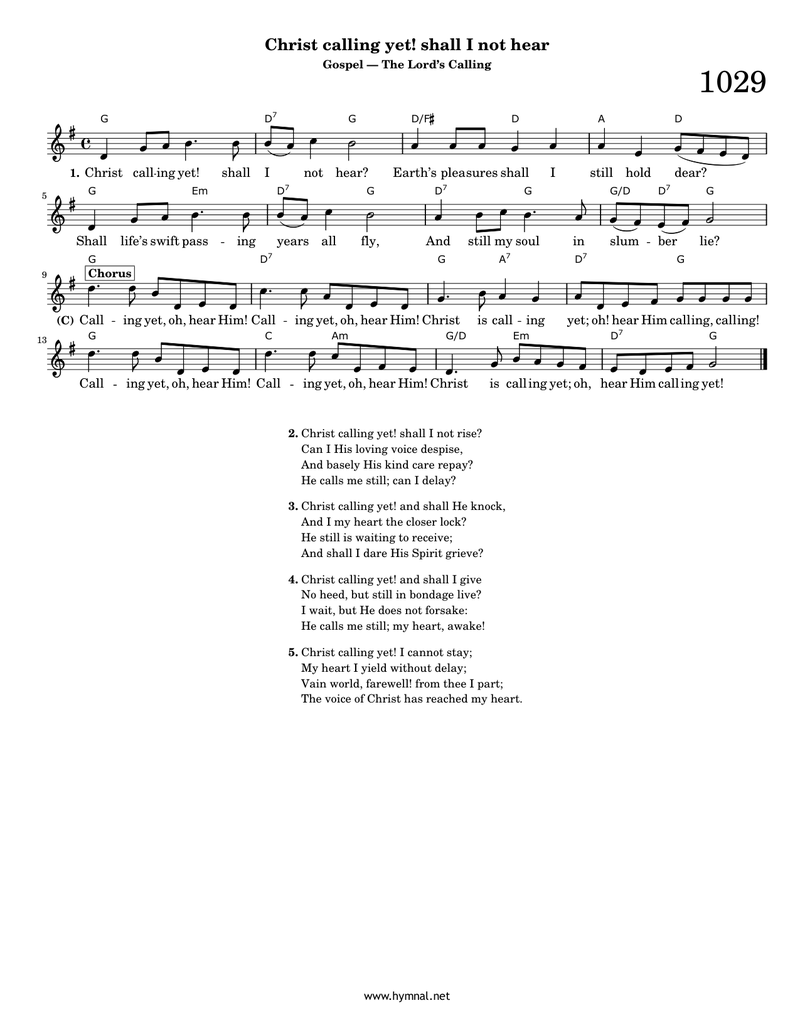 Christ calling yet! shall I not hear (Hymn 1029) Piano Sheet Music Page 1 Free PDF