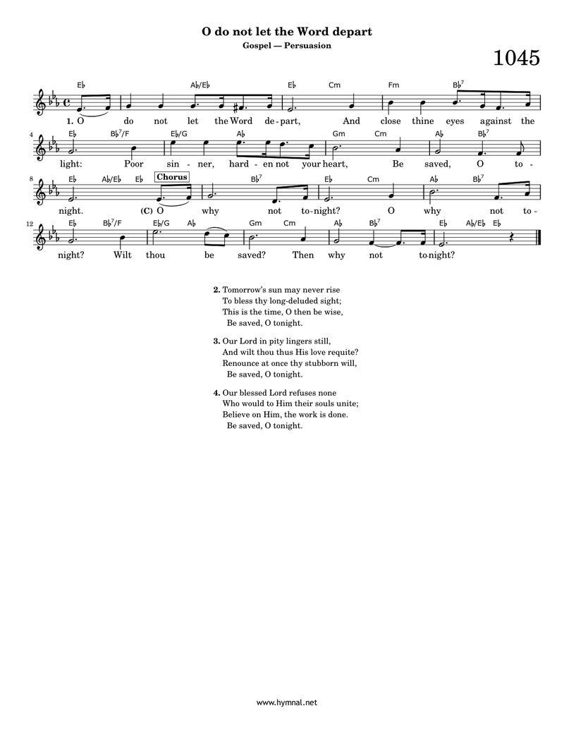 O do not let the Word depart (Hymn 1045) Piano Sheet Music Page 1 Free PDF