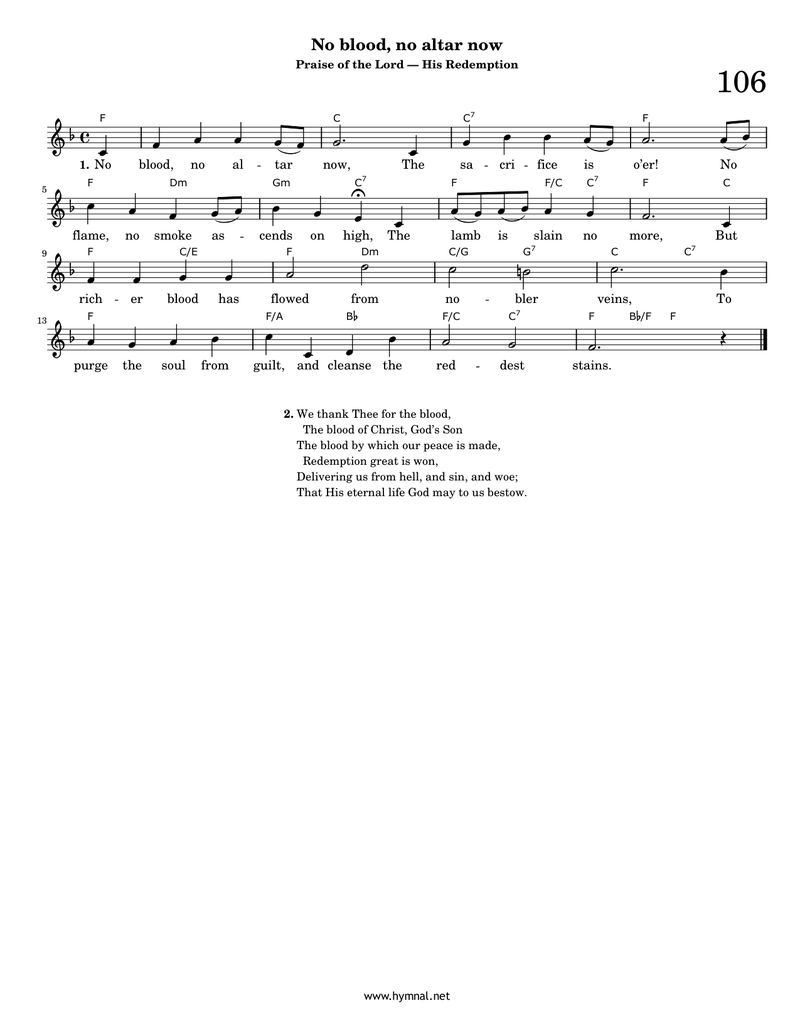 No blood, no altar now (Hymn 106) Piano Sheet Music Page 1 Free PDF