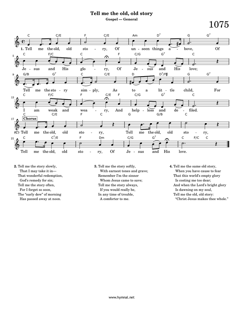 Tell me the old, old story (Hymn 1075) Piano Sheet Music Page 1 Free PDF