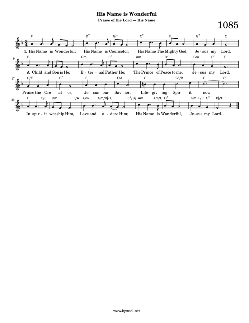His Name is Wonderful (Hymn 1085) Piano Sheet Music Page 1 Free PDF