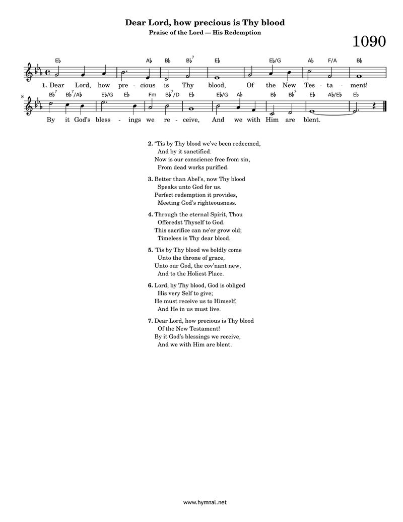 Dear Lord, how precious is Thy blood (Hymn 1090) Piano Sheet Music Page 1 Free PDF