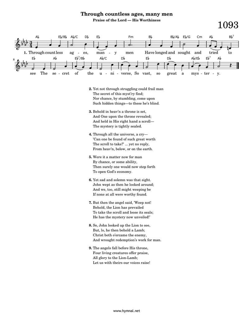 Through countless ages, many men (Hymn 1093) Piano Sheet Music Score Page 1
