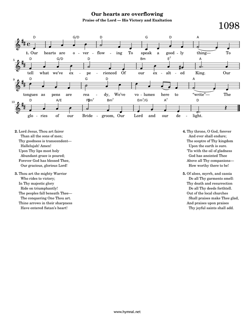 Our hearts are overflowing (Hymn 1098) Piano Sheet Music Page 1 Free PDF