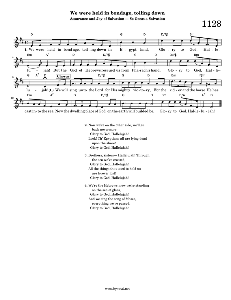 We were held in bondage, toiling down (Hymn 1128) Piano Sheet Music Page 1 Free PDF