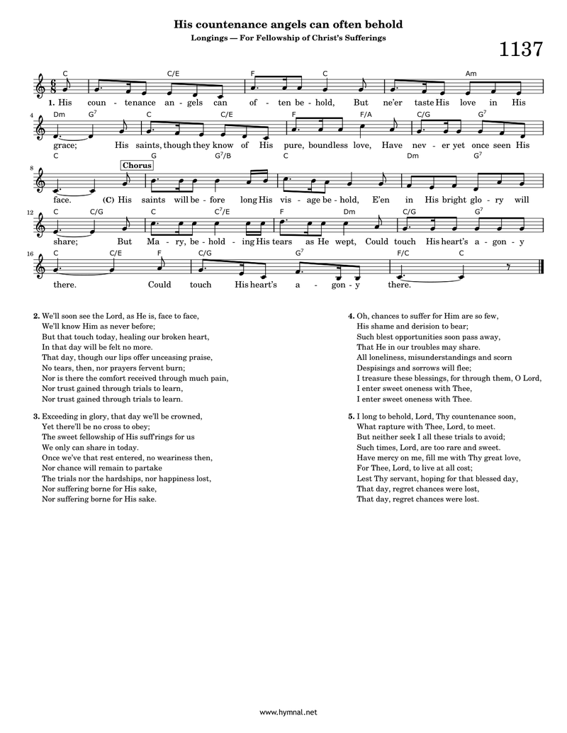His countenance angels can often behold (Hymn 1137) Piano Sheet Music Page 1 Free PDF