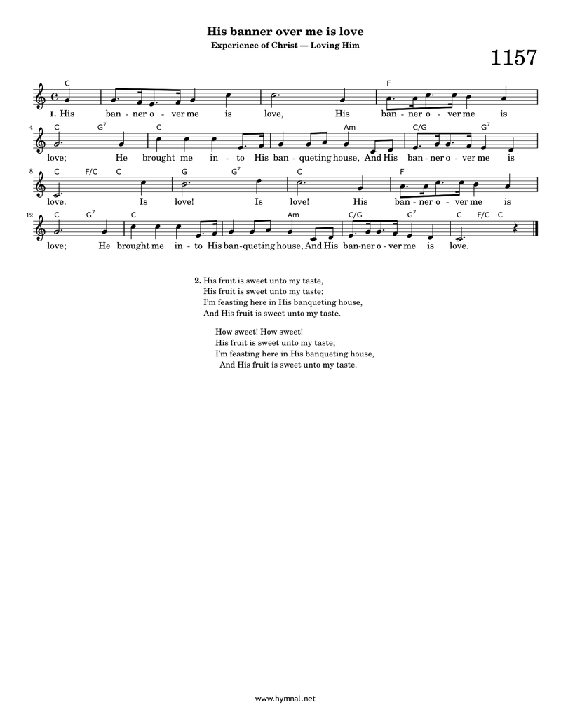His banner over me is love (Hymn 1157) Piano Sheet Music Page 1 Free PDF