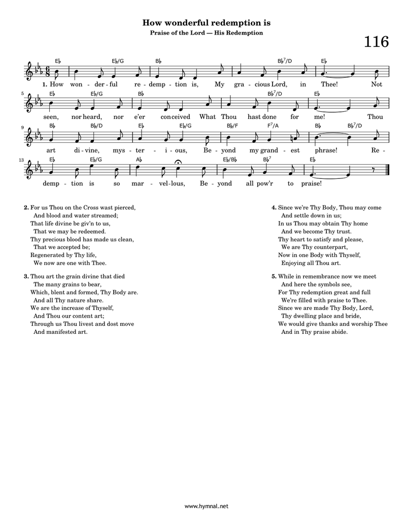 How wonderful redemption is (Hymn 116) Piano Sheet Music Page 1 Free PDF