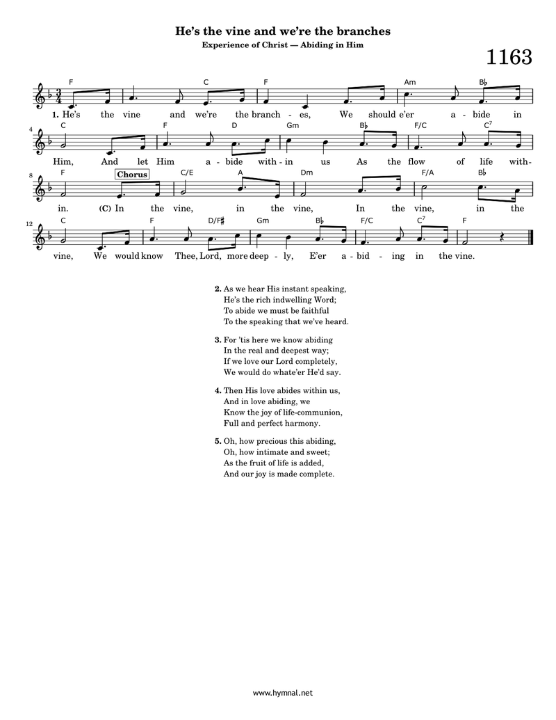 He's the vine and we're the branches (Hymn 1163) Piano Sheet Music Page 1 Free PDF