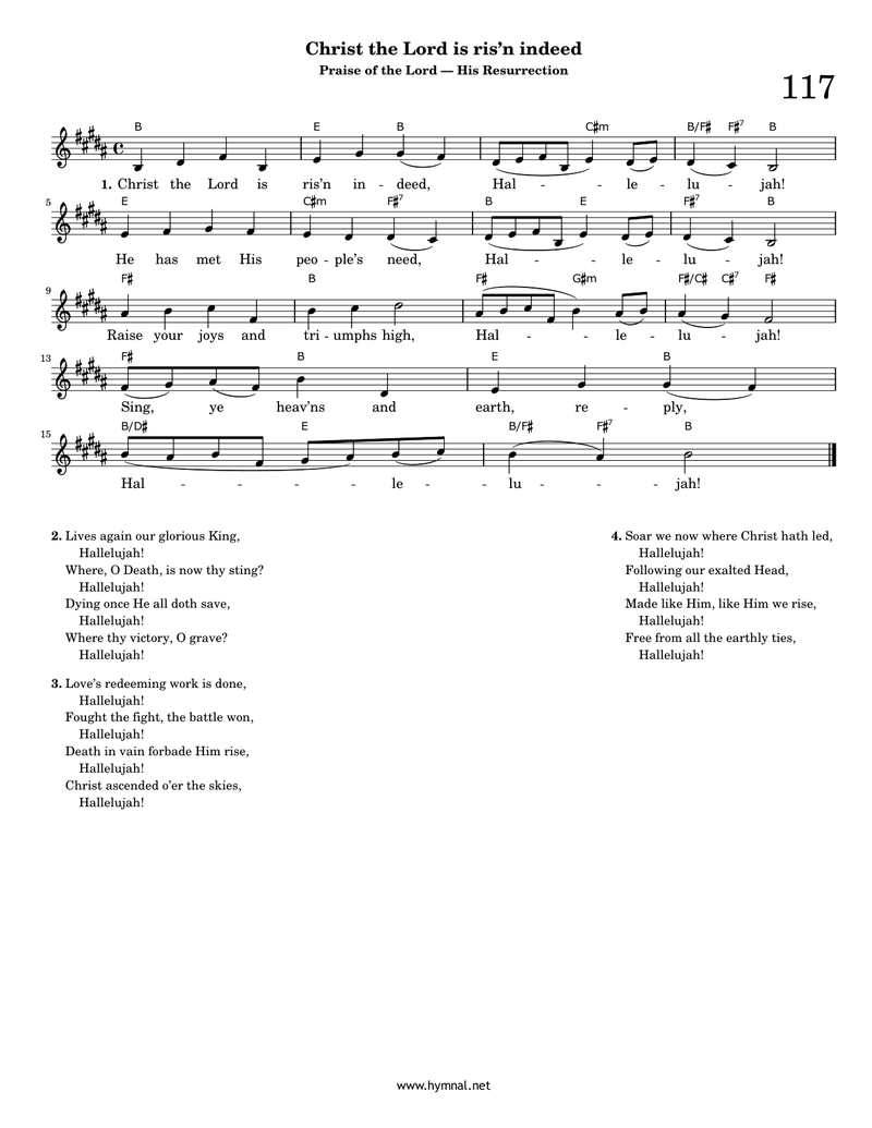 Christ the Lord is ris'n indeed (Hymn 117) Piano Sheet Music Score Page 1