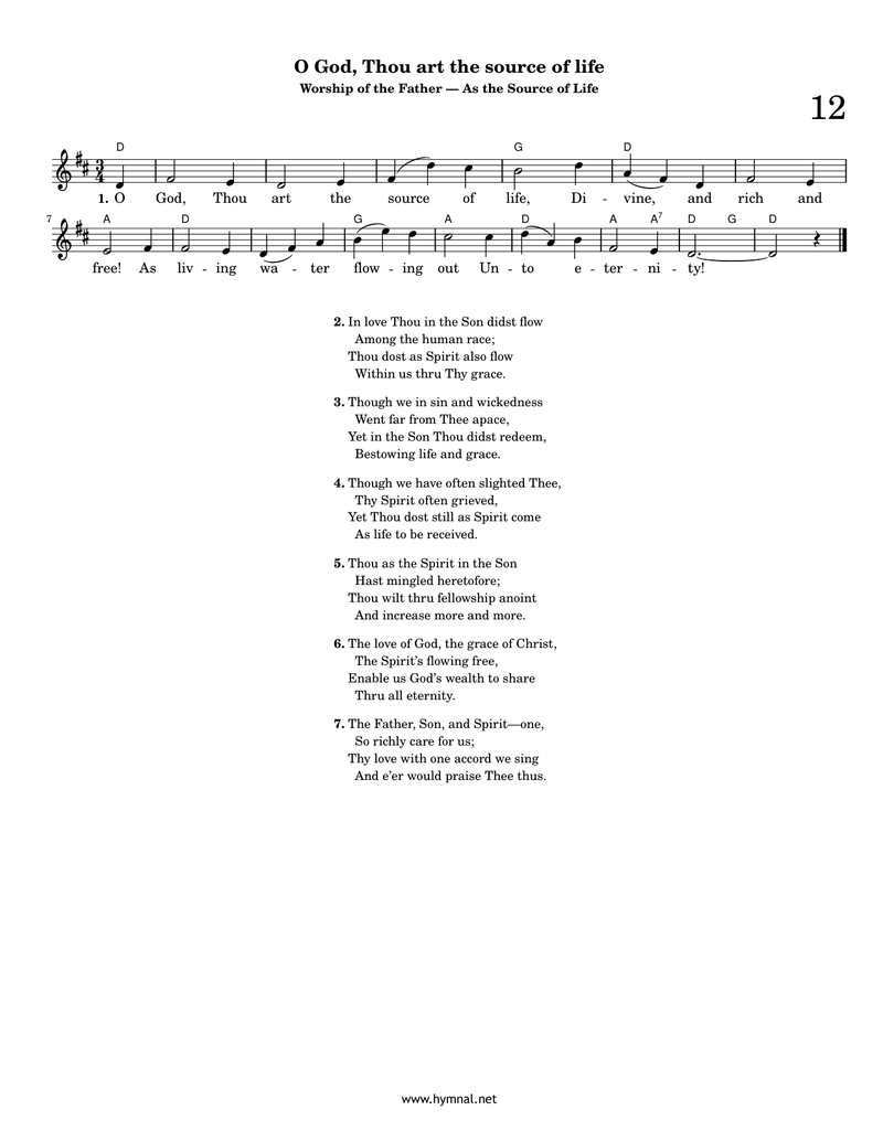 O God, Thou art the source of life (Hymn 12) Piano Sheet Music Page 1 Free PDF